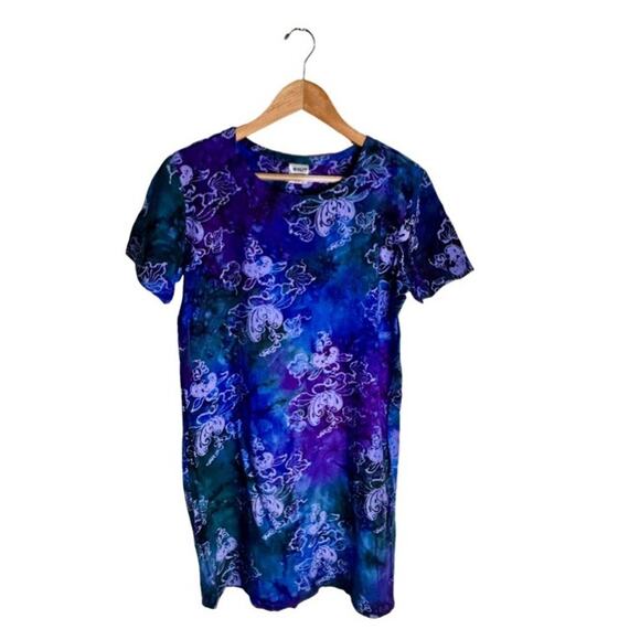 Vintage Kulit Dress T-shirt Size Medium Indonesian Purple Blue Hand Made - Picture 1 of 6